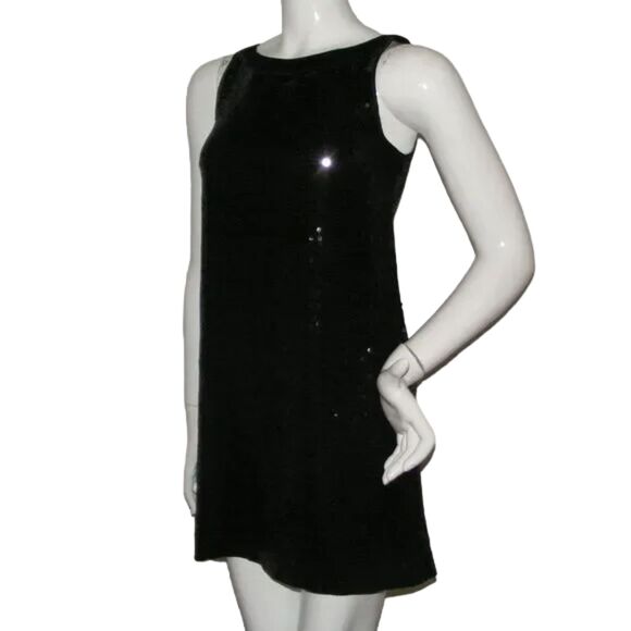 FOR LOVE & LIBERTY Evening Mini Dress, XS, Black, Square Sequins, Sleeveless - Picture 3 of 13